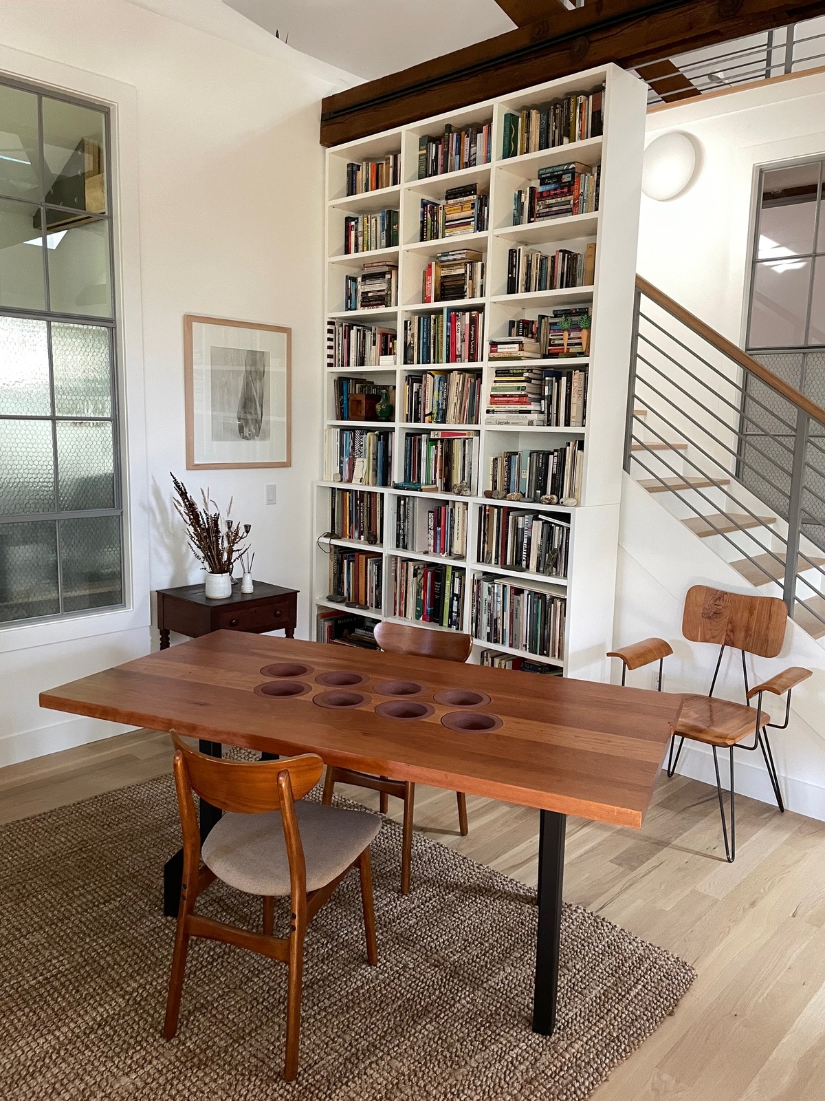 The library and dining table