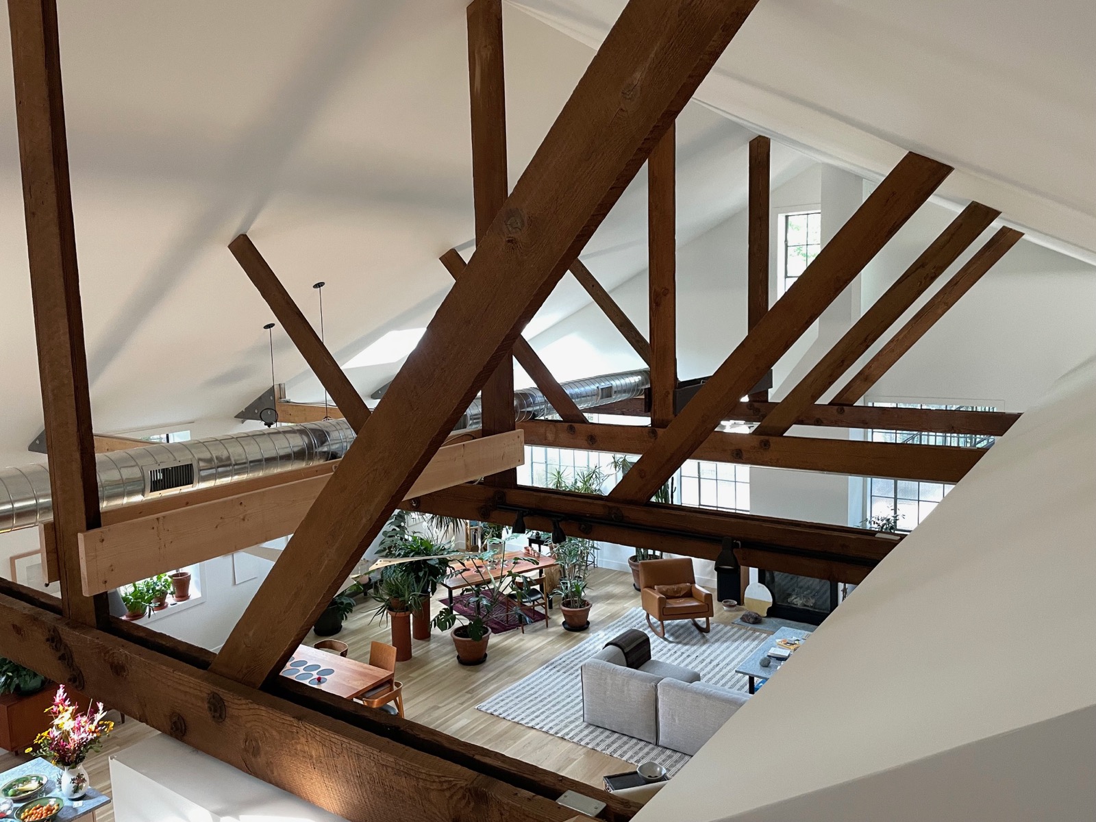 The timber-framed loft above the living space
